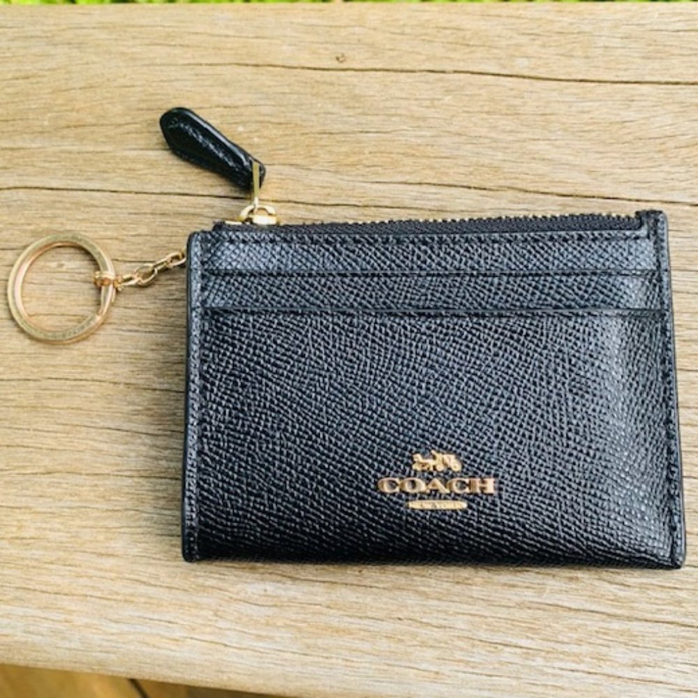 Coach mini skinny ID holder card holder wallet coin purse - black leather
